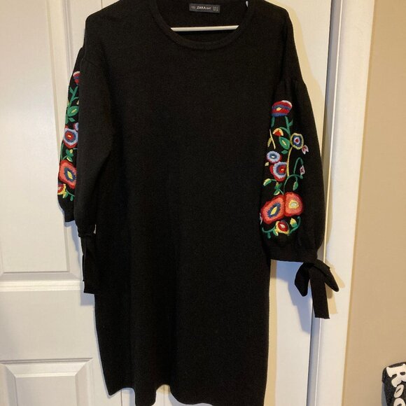 Zara Knits Black Embroidered Midi Dress, Size Small - Picture 1 of 7